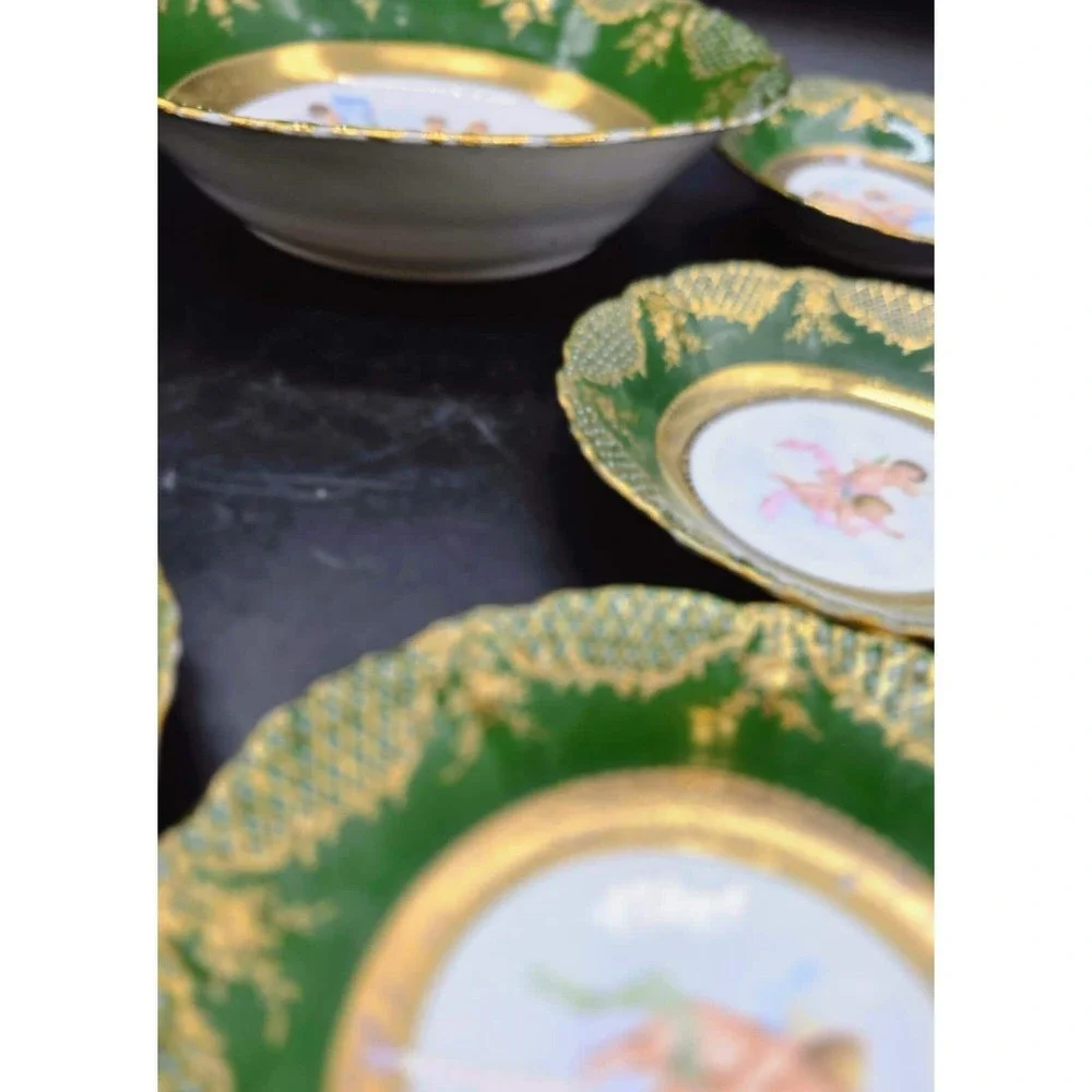 Set/7 Antique Royal Vienna Berry Bowl W Master Fruit Bowl Cherub Angel As Is